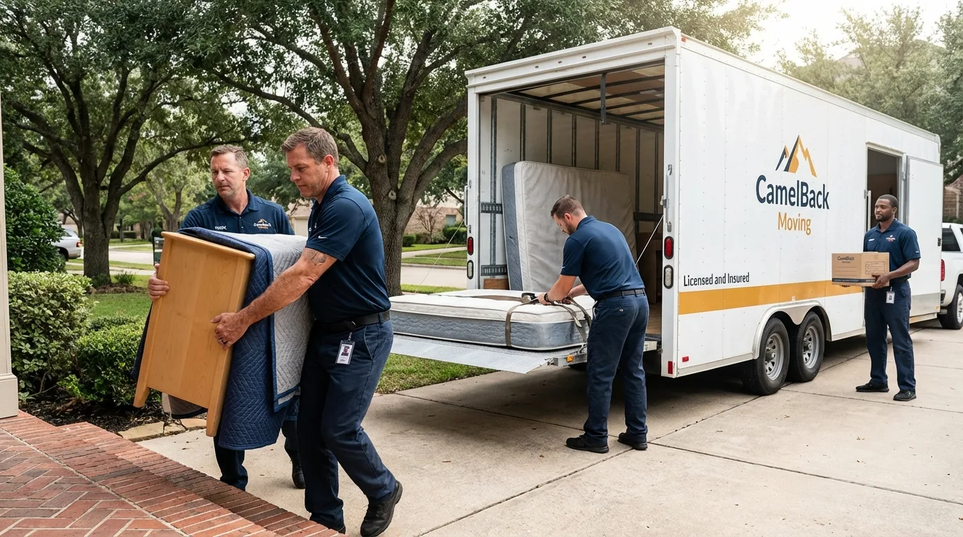 Crew loading residential truck for cross-state move from Coats, NC