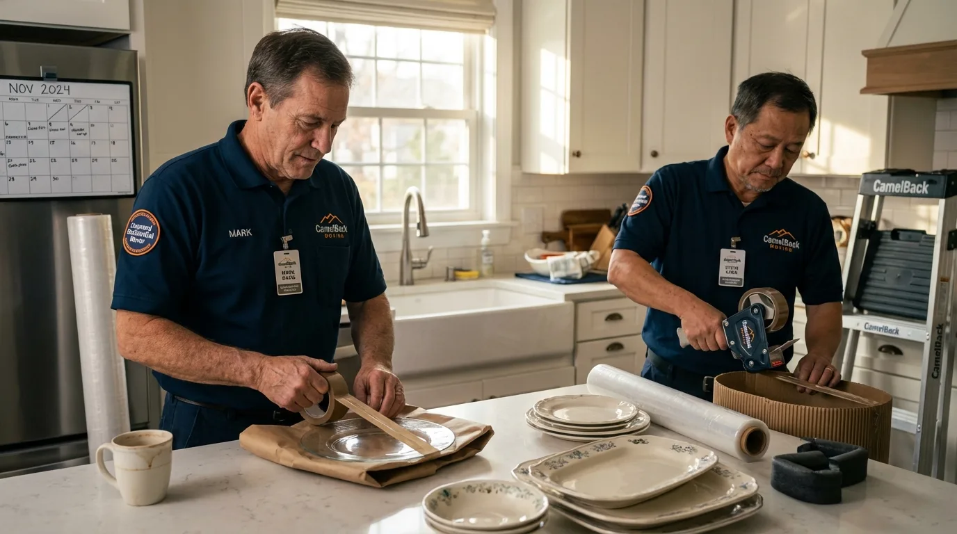 Professional crew packing kitchen dishware in Coats, NC